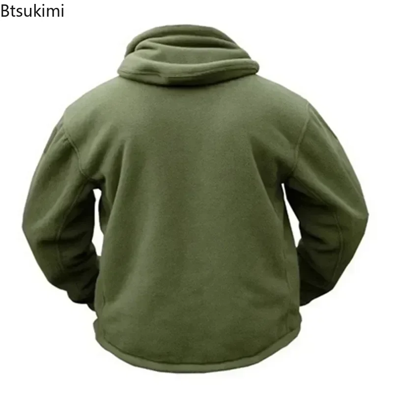 Men's Winter Fleece Jacket Military Tactical Jacket Solid Warm Fleece Coats with Hat Outdoor Sports Combat Hiking Polar Jacket - Image 3