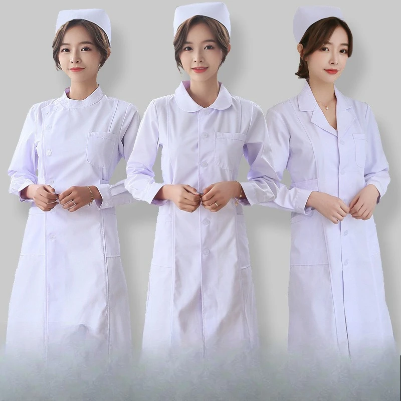 

Women Long Sleeve Thickened Collar White Lab Coat Short Sleeve Two Piece Set White Hospital Uniform Workwear