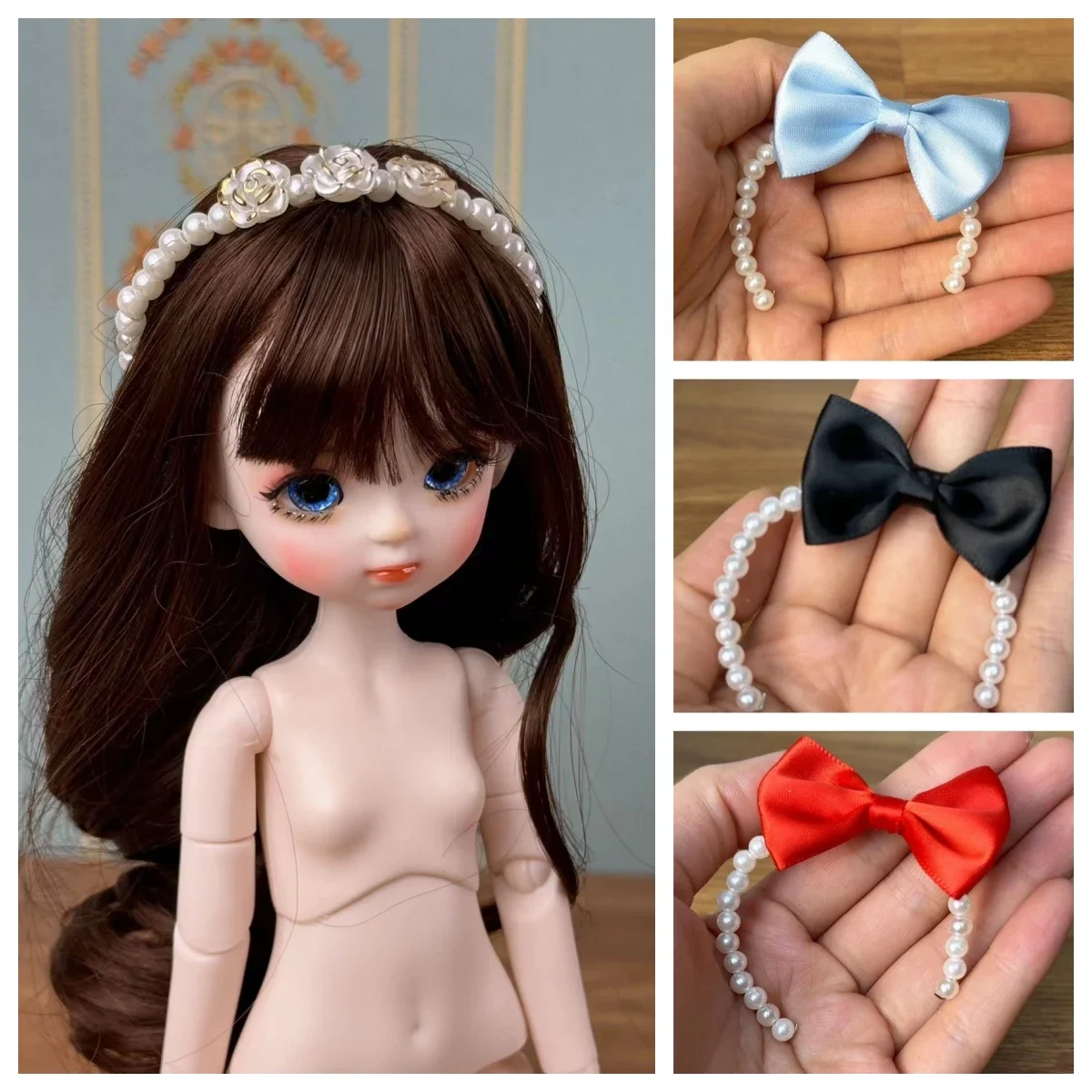 Fashion 1/6 Bjd Dolls Jewelry Hairband Pearl Bow Hairband 30cm Doll Jewelry Headwear Doll Hair Accessories