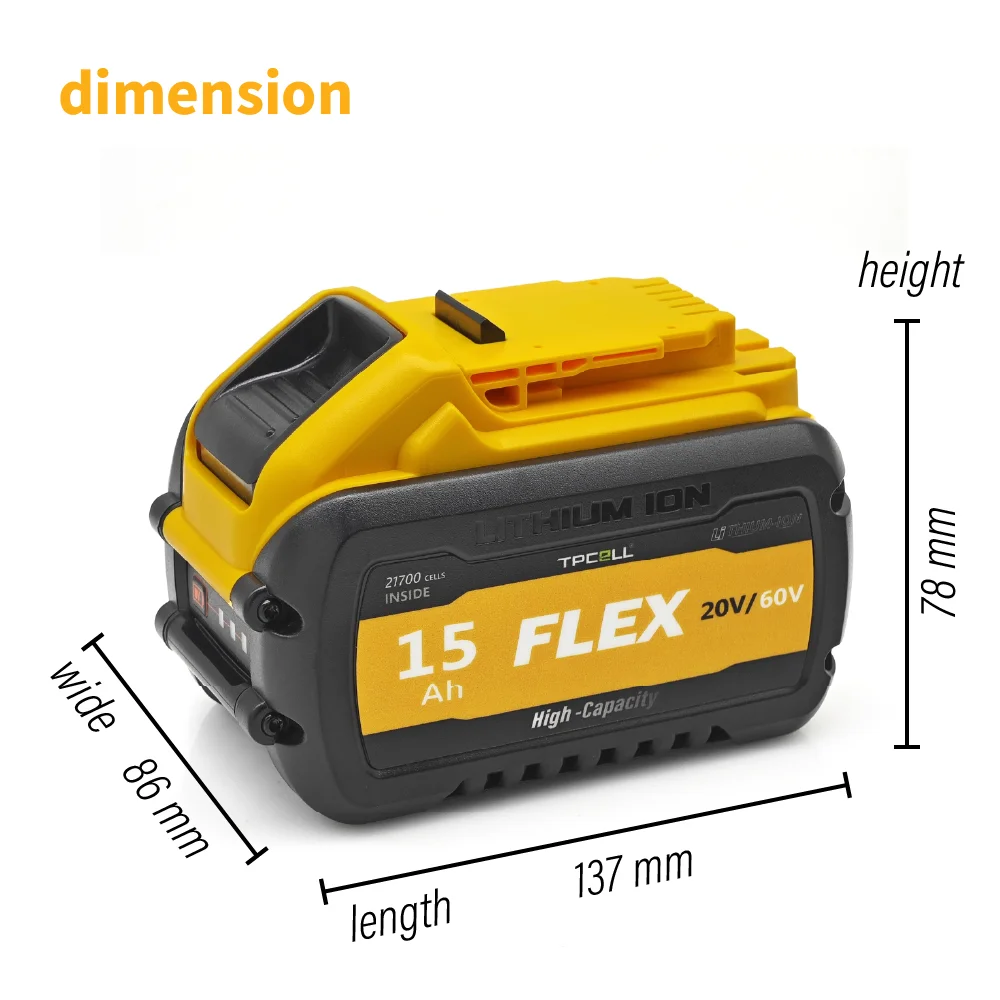 TPCELL 12Ah/15Ah dla DeWalt Flexvolt 20V/60V bateria 21700 wymienna bateria dla Dewalt DCB609 DCB606 DCB547