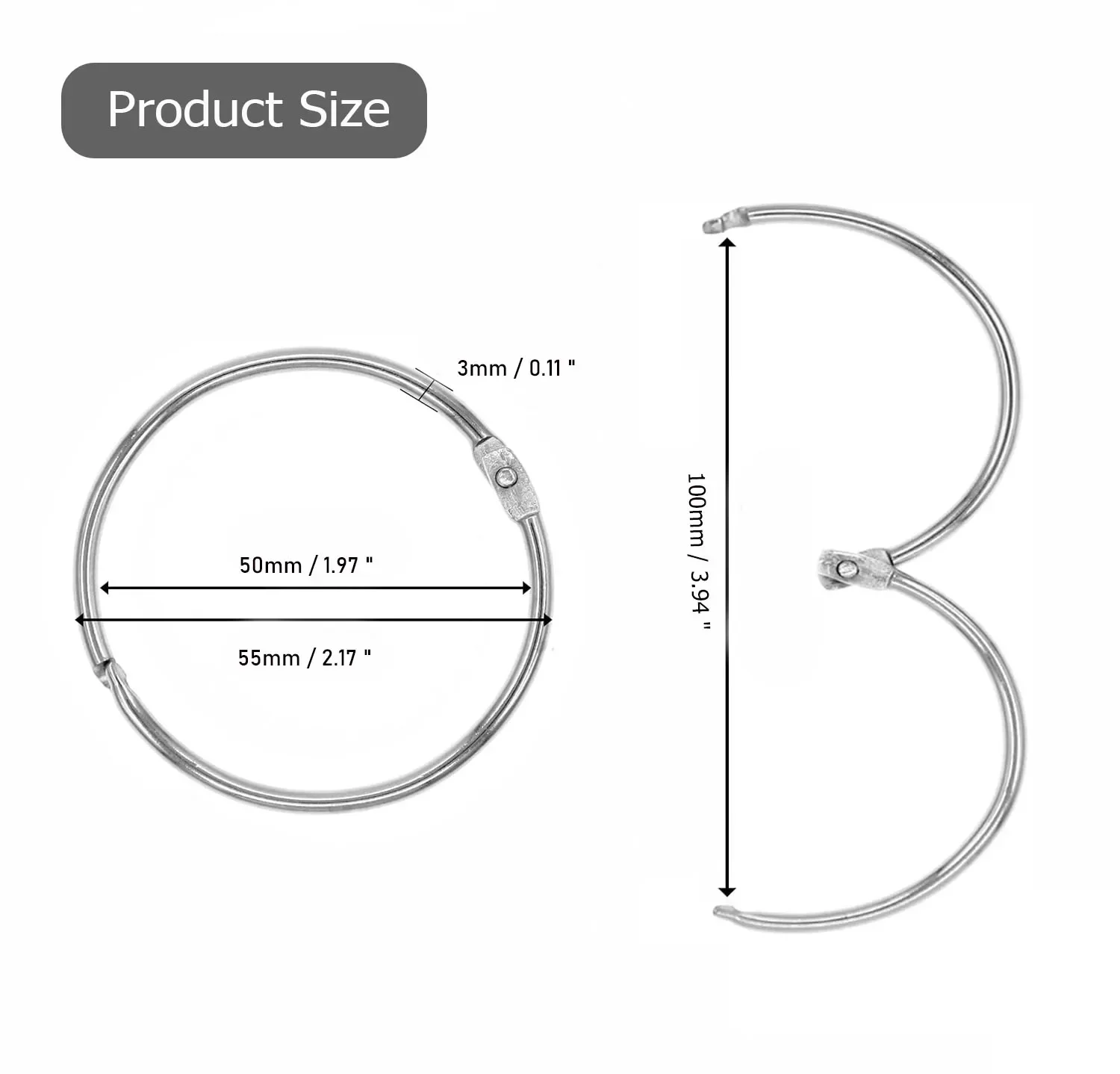 50MM Shower Curtain Sliding Rings Curtain Hooks Round Rod Clips Iron Shower Curtain Rings Bathroom Accessories
