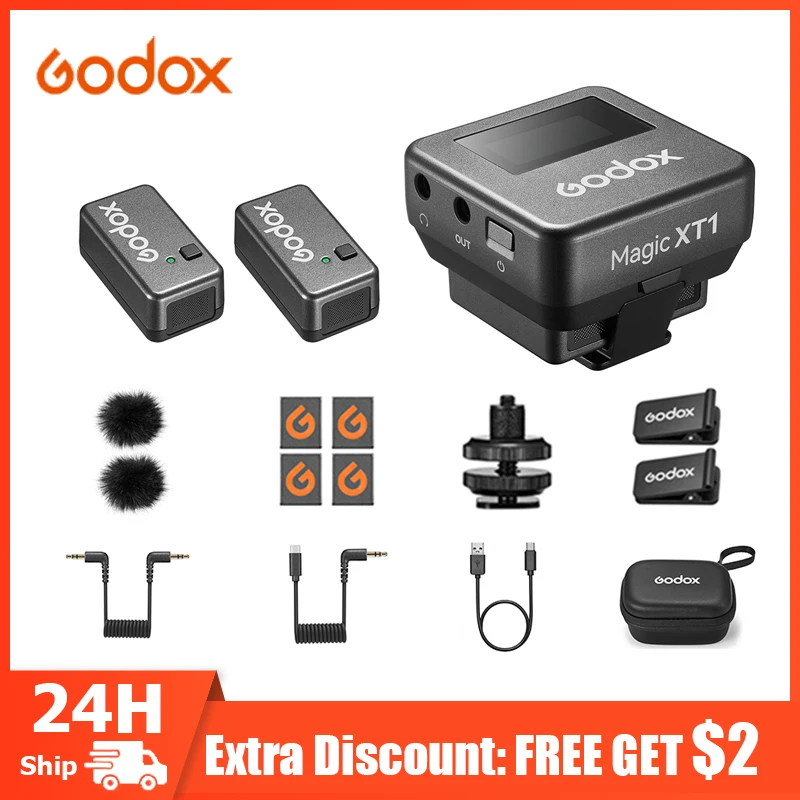 GODOX Magic XT1 2.4GHz Wireless Lavalier Microphone Receiver Transmitter with Charging Case Mic for Cameras Interview Livestream