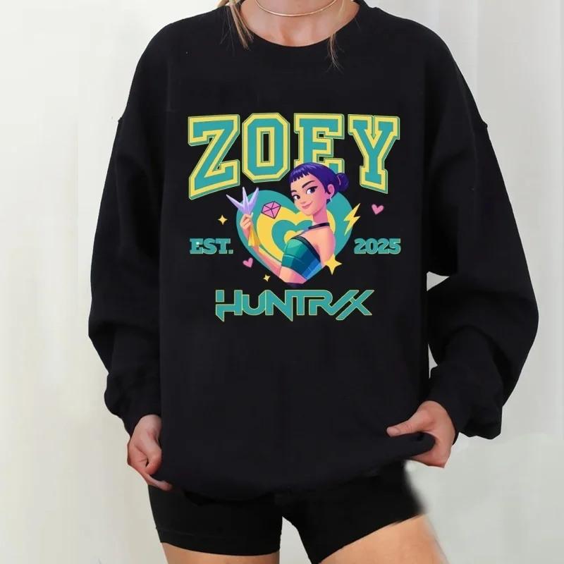 سترة بغطاء للرأس للفتيات من Huntrix Kpop Demon Hunters Vlothes Rumi Zoey Mira بأكمام طويلة بلوفر بياقة دائرية ملابس نسائية