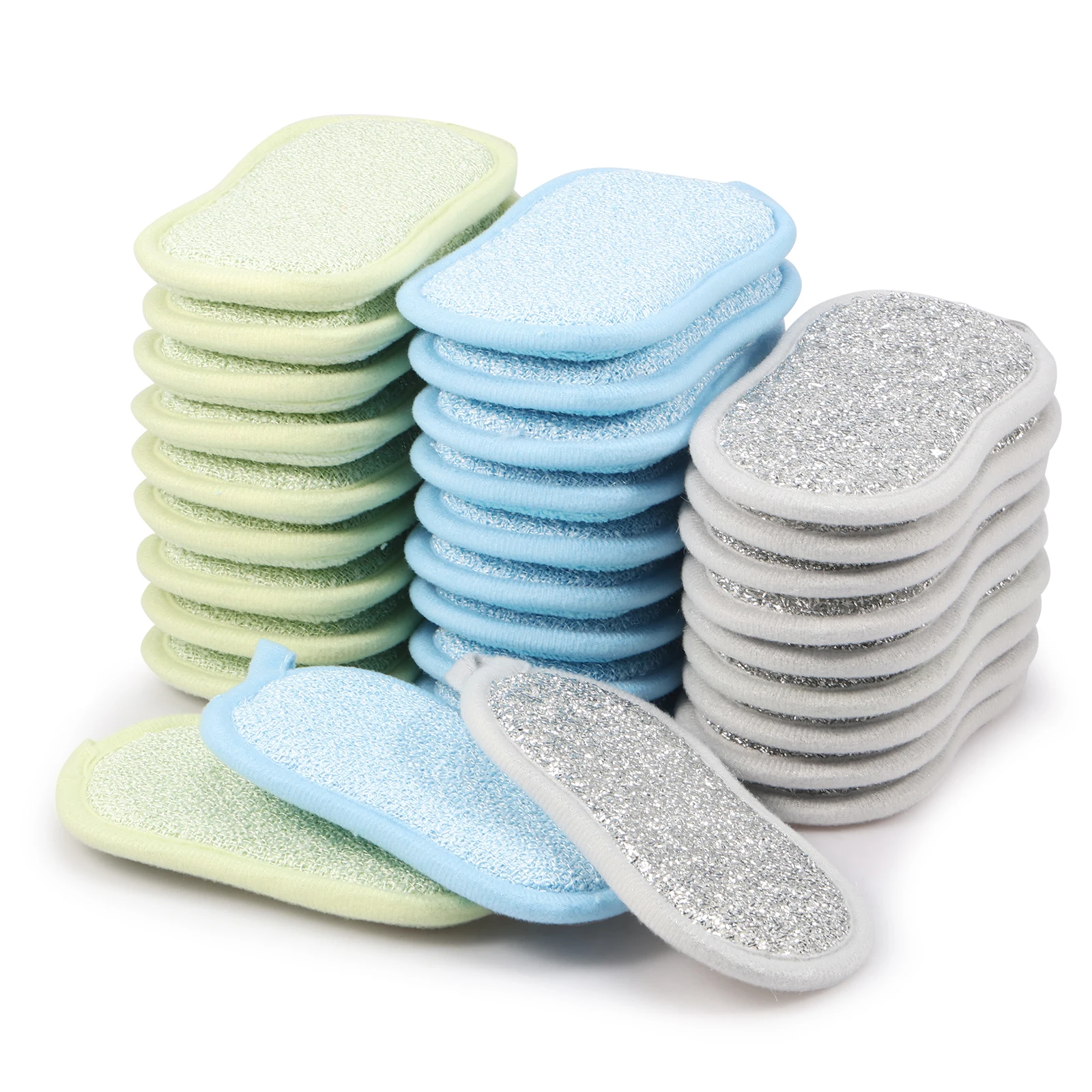 

30Pcs Bamboo Fiber Dishwashing Rag Double-sided Silver Wire Scouring Pad Reusable Oil-free Household Brush Kitchen Clean Tool