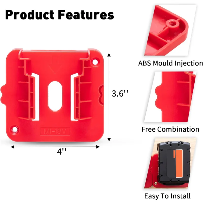 10Pcs Battery Holder for 18V Battery, Wall Mount Batteries Storage for Work Van, Shelf, Toolbox