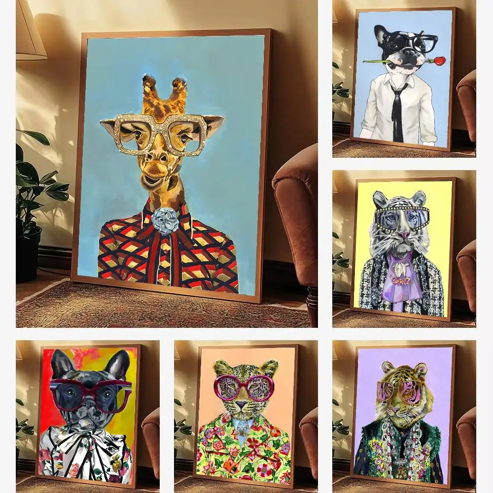 Fashionable Animal Glasses Funny Pictures Poster Aesthetic Wall Art for Bedroom Study Office Home Decor Gift