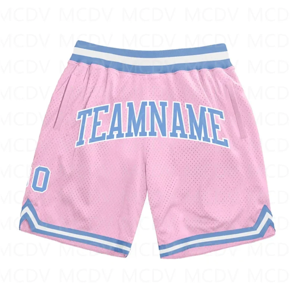 Custom Light Pink Kelly Green-White Authentic Throwback Basketball  3D All Over Printed Men's Shorts Quick Drying Beach Shorts