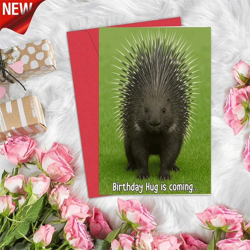 

Birthday Greeting Card Funny Porcupine Birthday Hug Theme Humorous Birthday Card for Friends Family