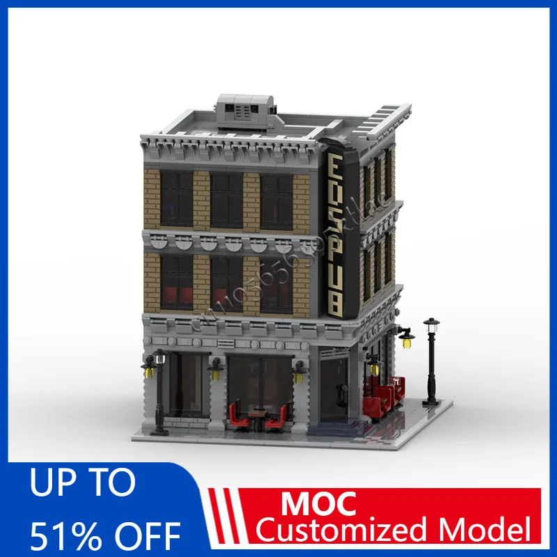 

3490 шт. MOC City Street Views, модульный трехэтажный бар, строительный блок, сделай сам, образовательная сборка, детская игрушка, подарок на день рождения, Рождество