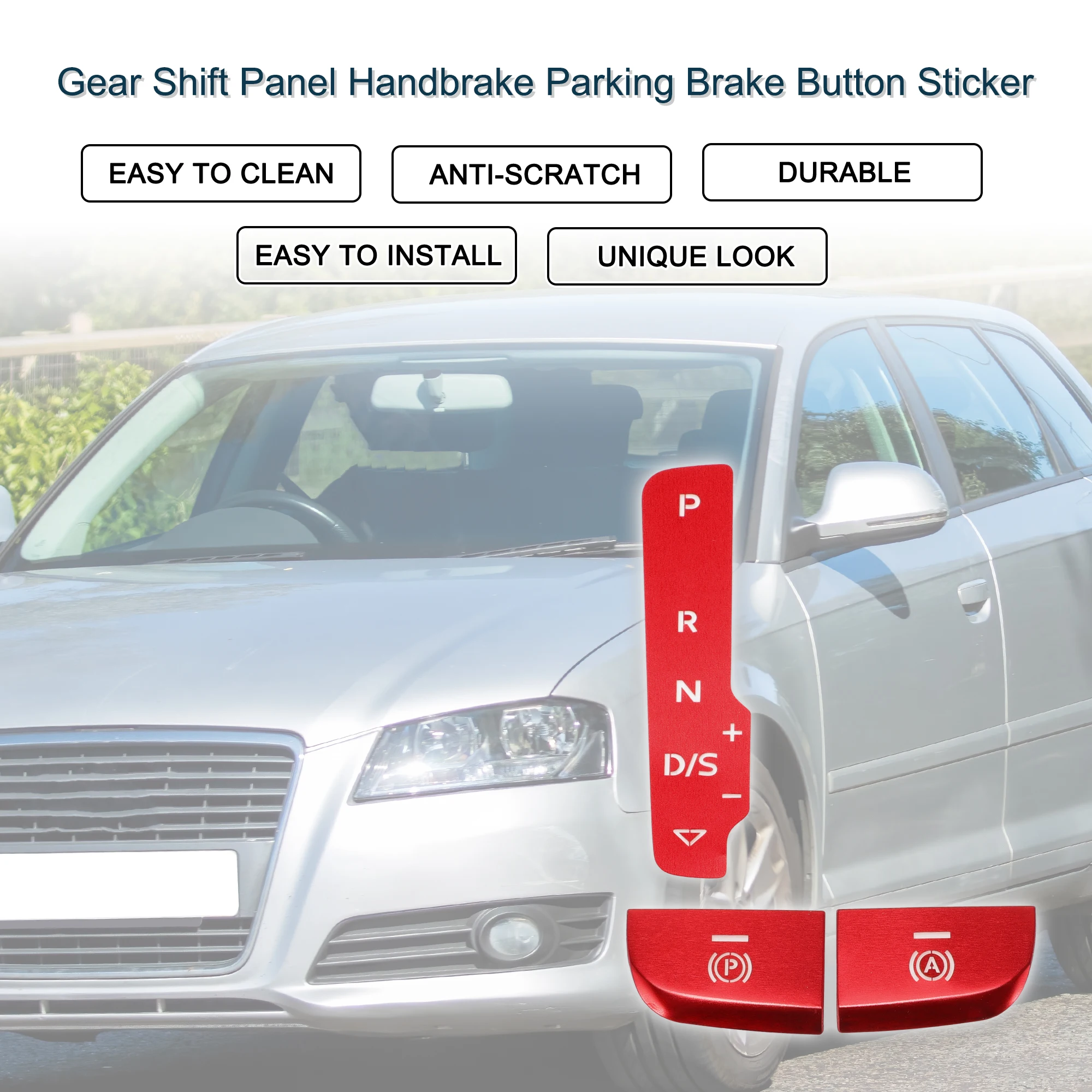 UXCELL Gear Shift Panel Handbrake Parking Brake Button Sticker for Audi A3 S3 14-20 Red
