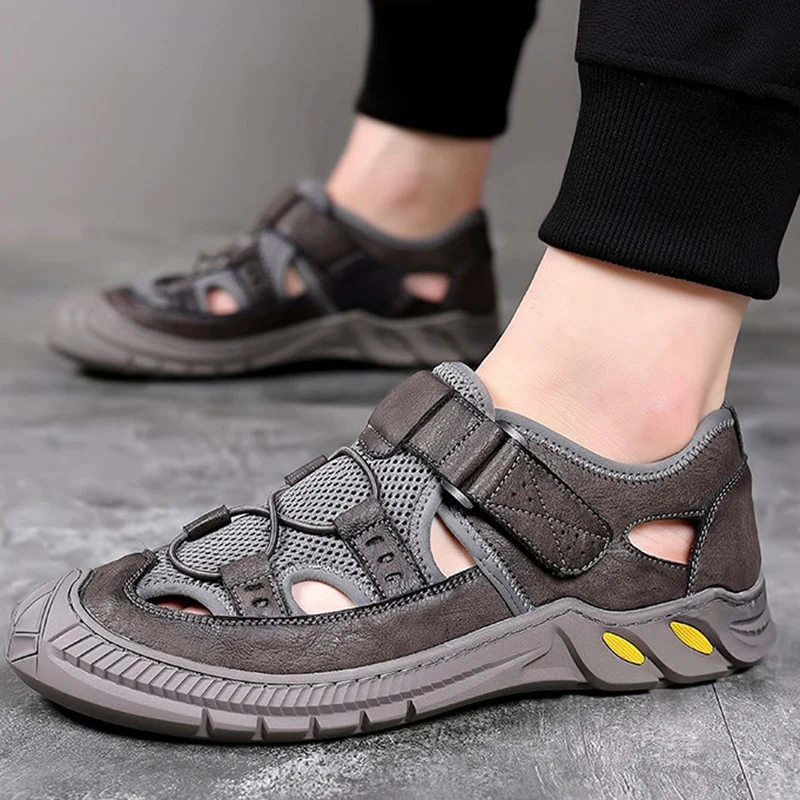 Vintage Classic Mens Sandals Summer Genuine Leather Sandals Men Outdoor Casual Lightweight Sandal Fashion Men Sneakers Soft