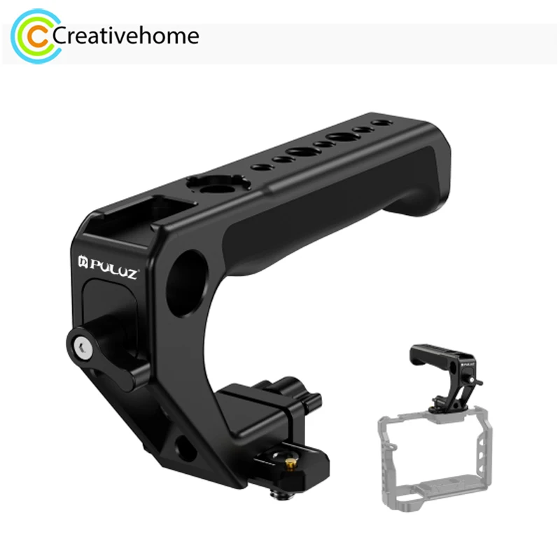 PULUZ Metal Handle For Cage Quick Release Top Handle 1/4 & 3/8 Holes Hand-held Grip with Cold Shoe For Camera Cage Stabilizer