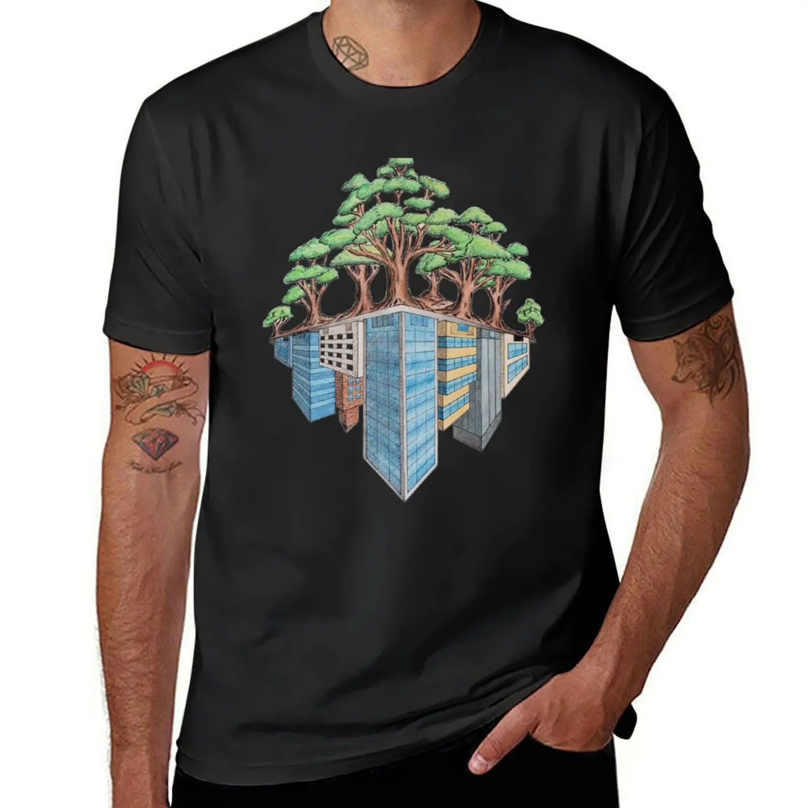 

Футболка Trees Over City, винтажная одежда, мужские футболки с короткими рукавами, мужская футболка