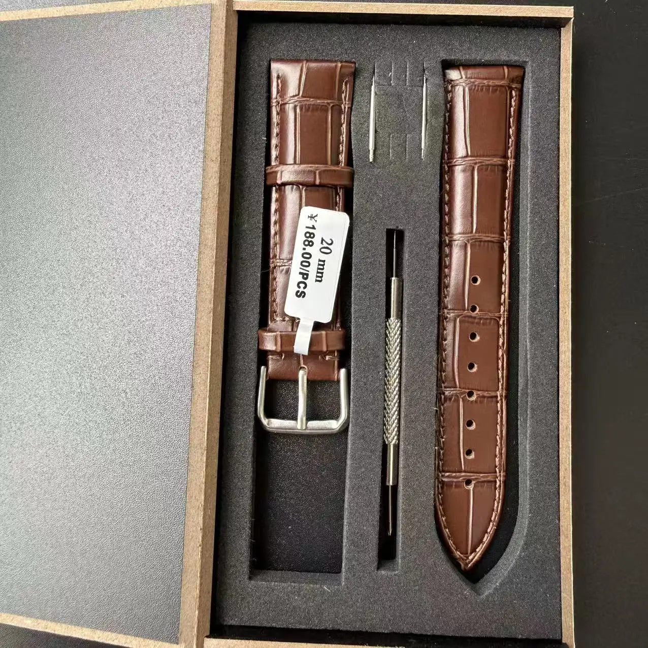 Hochwertiges Armband aus echtem Leder, Uhrenarmband 10/12/13/14/15/16/18/19/20, Uhrenband mit Stahlstiftschließe und Box – Detail 7