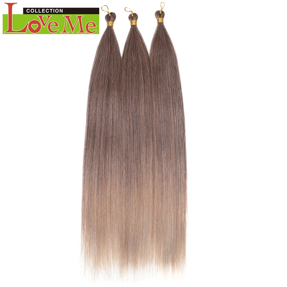 LOVE ME 28 inch Ariel Straight Hair Bundles Crochet Braids Hair Synthetic Braiding Hair Ombre Brown Crochet Hair Extensions
