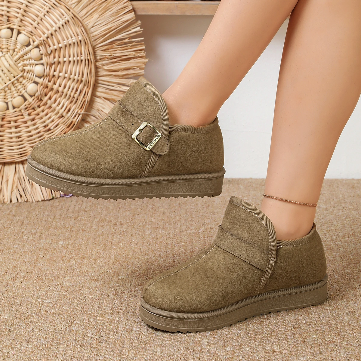 Women Suede Short Snow Boots M - Anti Loop Rubber 评论和价格