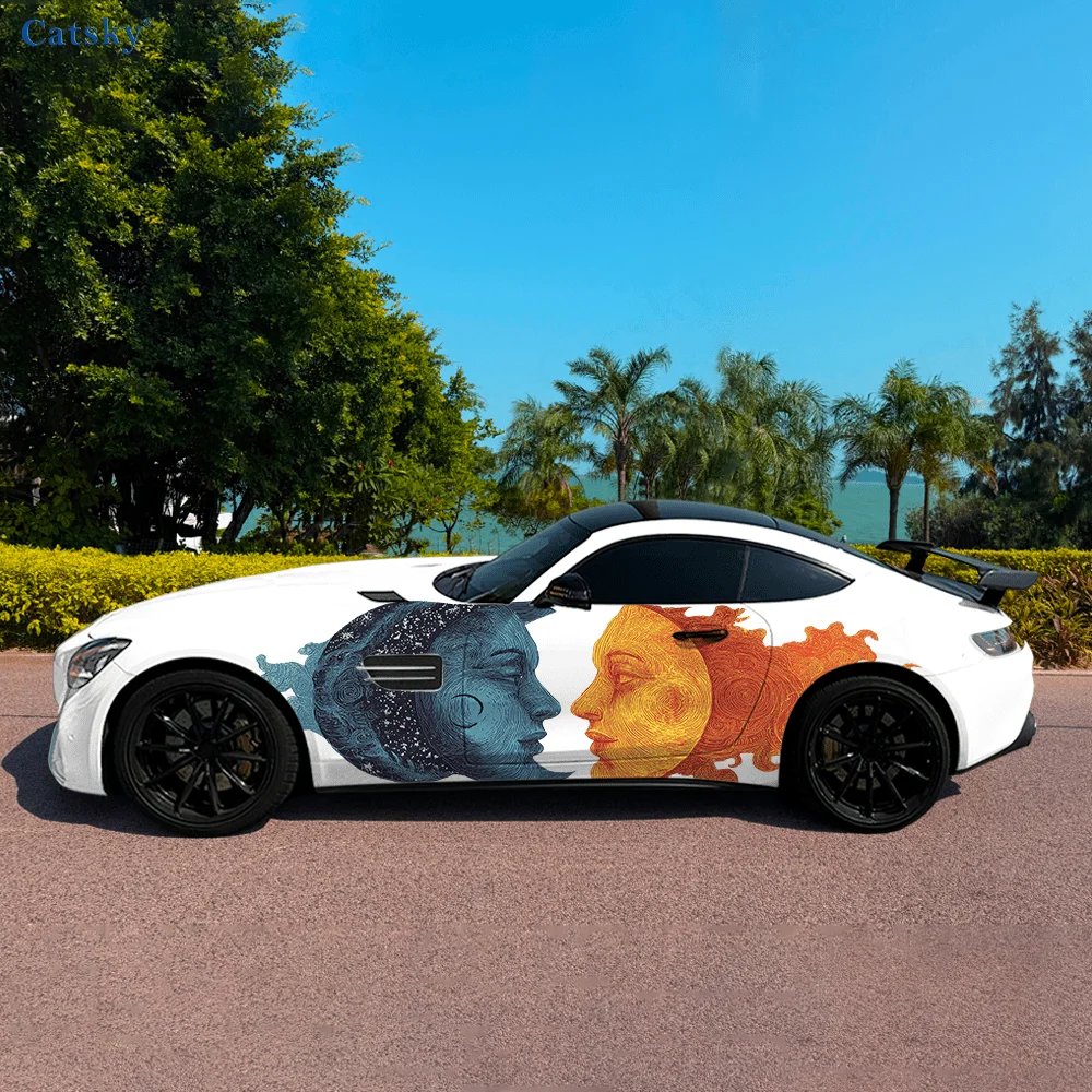 

Mystery Sun Moon Illusion Car Vinyl Wraps Decal Self-adhesive PVC Sticker Suitable for Trucks SUV Decor Auto Accessories Gift