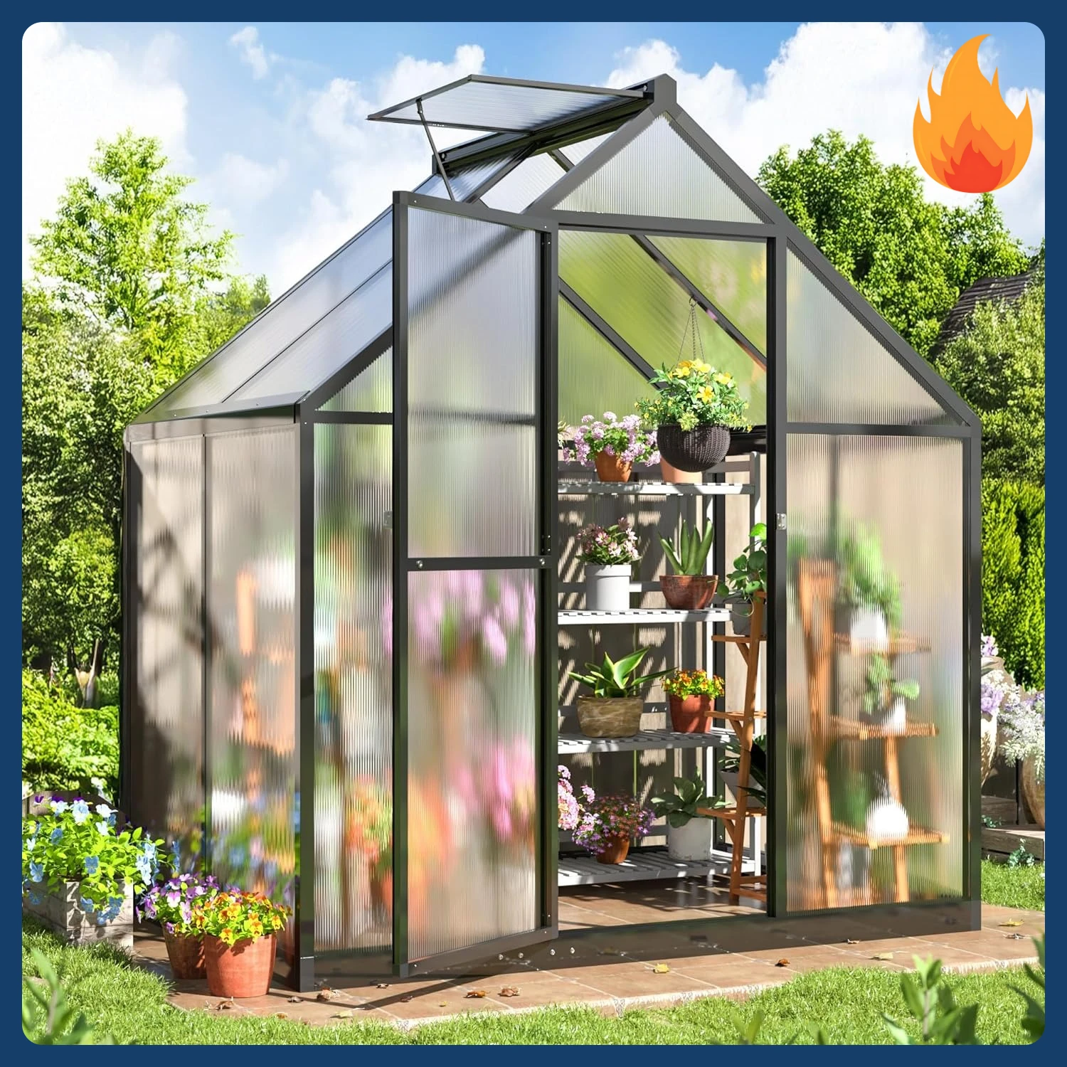 [وصول جديد! ]دفيئة للأماكن الخارجية مقاس 4 × 6 أقدام، منزل أخضر من البولي كربونات مع فتحة سقف وهيكل إعداد سريع، ألومنيوم أخضر