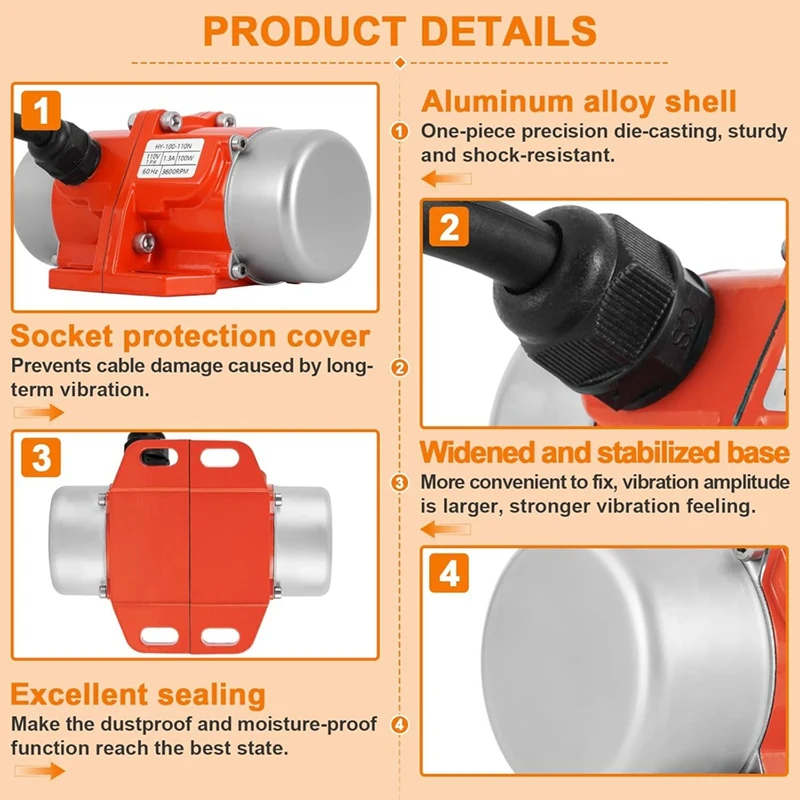 100W Concrete Vibrating Motor Single Phase AC 110V 3600RPM with Speed Controller for Shaker Table US Plug