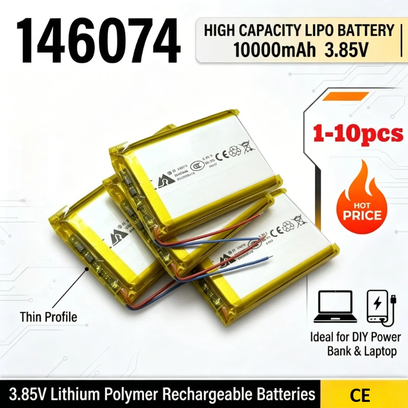 136074 146074 3.85V 10000mAh Li-Polymer Flat Cell Rechargeable Lithium for Handmade Power Bank Notebook Internal Replacement