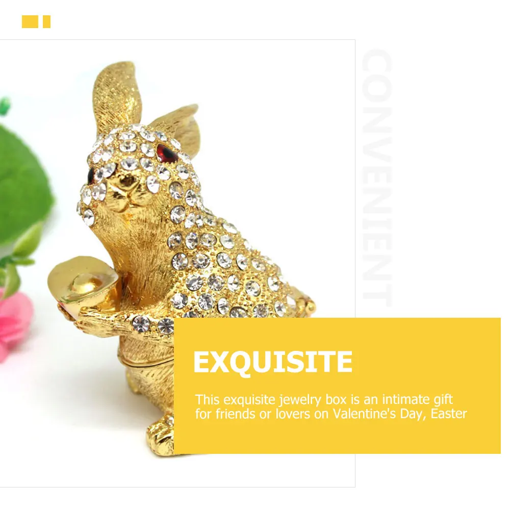 Rabbit Jewelry Earrings Container Metal Trinket Case Decorative Alloy Storage ganizer Valentine Gift Rabbit Ring Box Jewelry