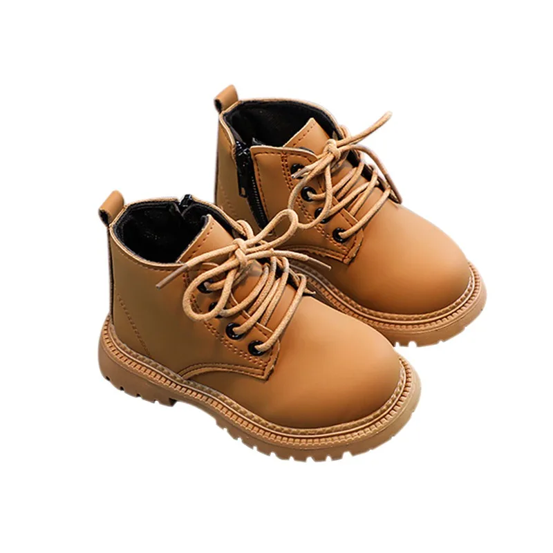 Spring/Autumn Baby Boots Leather British Style Boys Fashion Boots Rubber Sole Zip Side Toddler Girls Ankle Boots