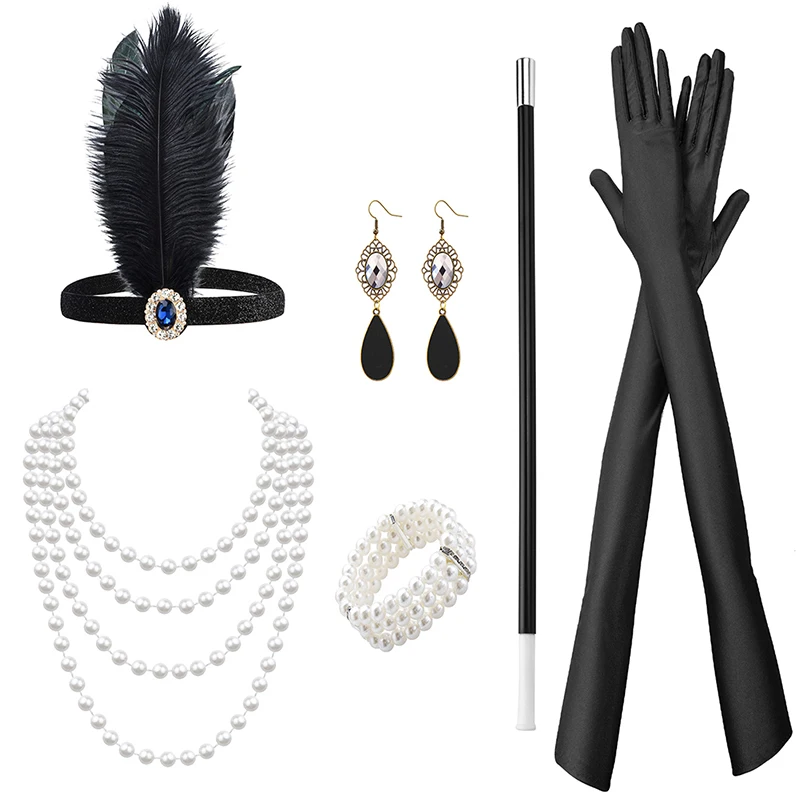 1920's Cosplay Flapper Halloween Charleston kostium 1920s Gatsby akcesoria różowy Nude chluba wielki Gatsby opaska z piórami