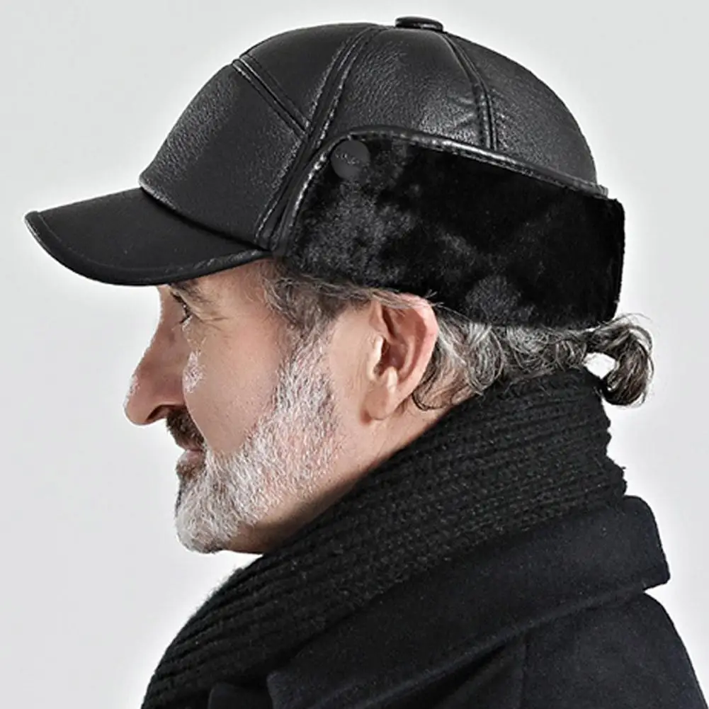 Gorro de invierno para hombre de mediana edad y ancianos, gorro de piel grueso y cálido para exteriores, estilo casco de motocicleta, calentador de cuello, sombrero de lengua de pato