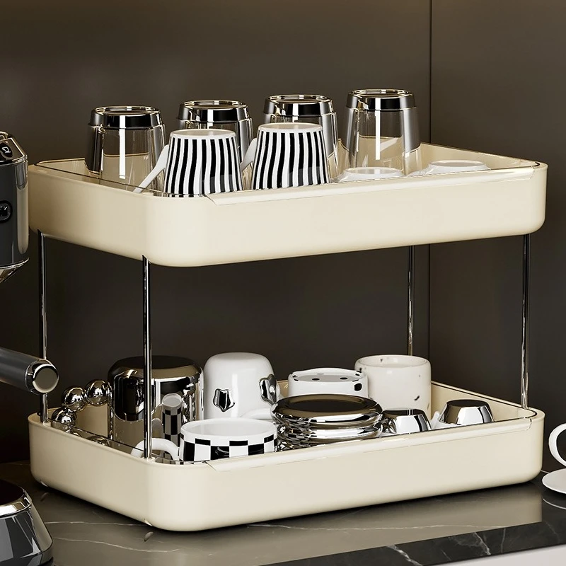 Double layer, drained cup, storage, rack, water, dining table, teacup.