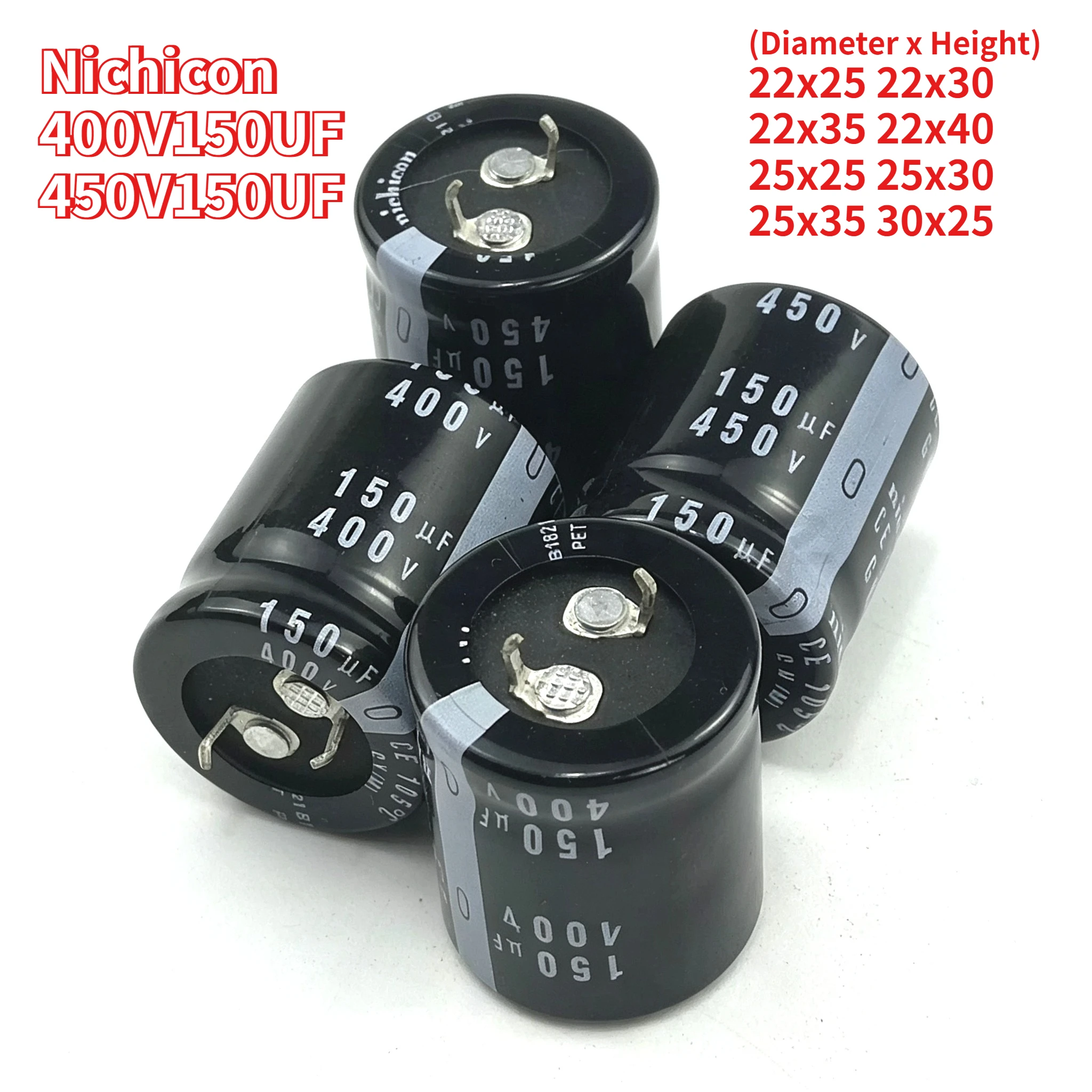 2pcs 400V 150uF capacitor 450V 150uF Nichicon 22x25 22x30 22x35 22x40 25x25 25x30 25x35 30x25
