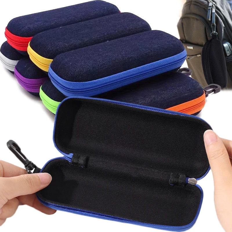 EVA Denim Protective Sunglasses Case Portable Zipper Glasses Boxes Travel Hook Linker Anti Loss Glasses Packaging Eyewear Box
