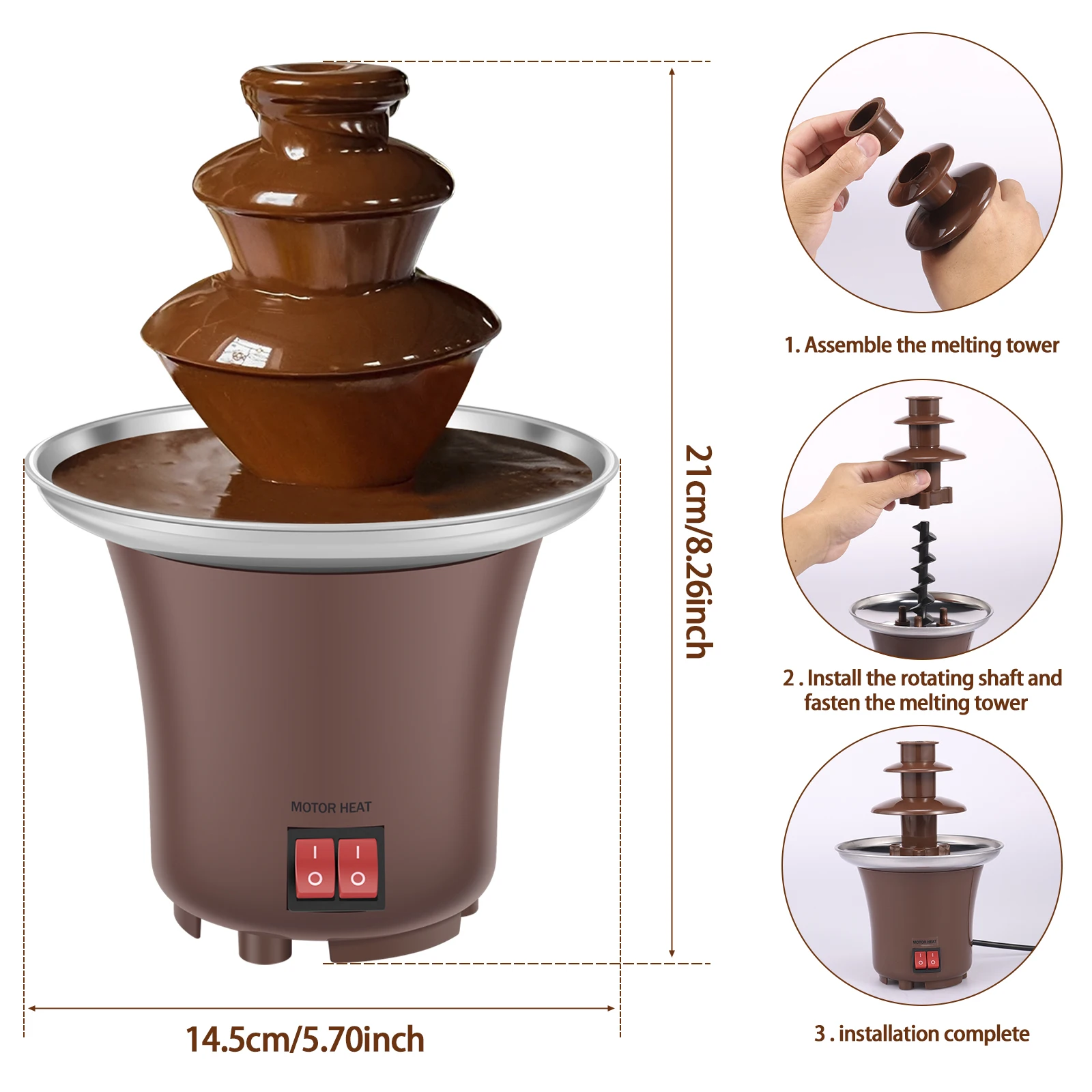 Electric Chocolate Fountain Machine 3Layer Hold 10oz Chocolate Fondue Fountain Cheese Fountain Melting Machine Household US Plug