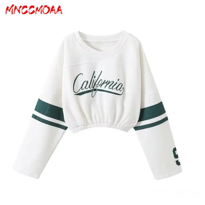 MNCCMOAA 2024 Autumn Woman Fashion Loose Round Neck Long Sleeve Letters Hoodie Tops + Casual High Waist Jogging Pants Set Female