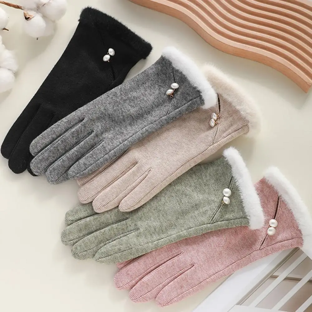 Warm Gloves Women Gloves Winter Gloves for Women Touch Screen Windproof Thermal Knitted with Fluffy Fur Trim Warm Weather