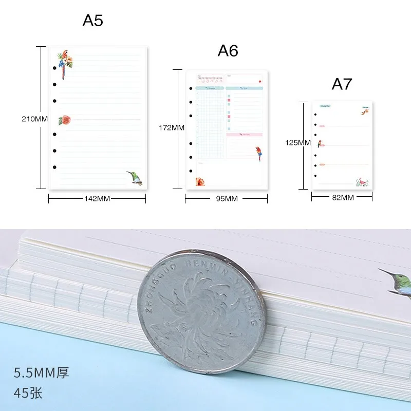 45 Sheets Kawaii A5 A6 Loose Leaf Notebook Paper Refill Spiral Binder Index Inner Pages Monthly Weekly Daily Planner Agenda A7