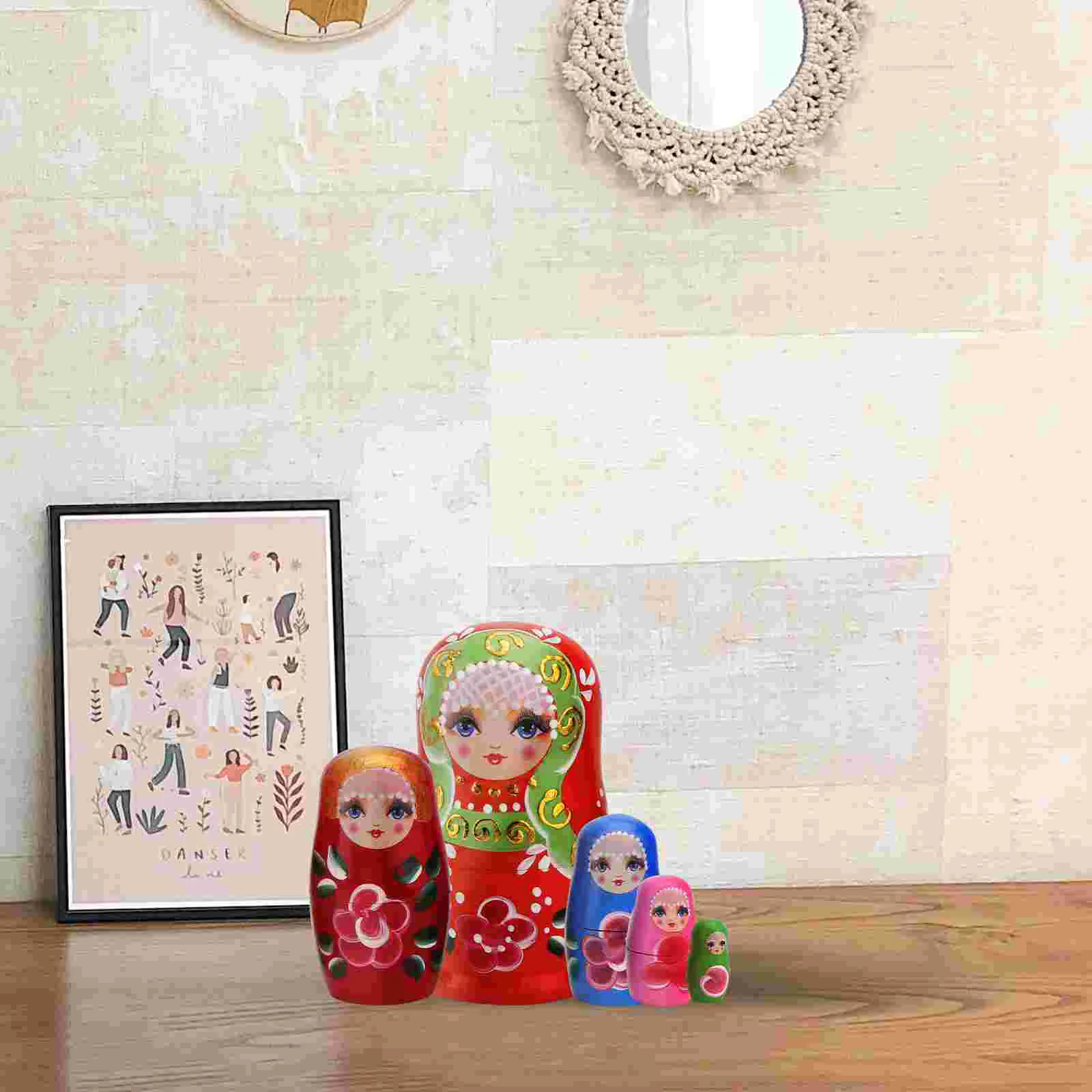 5 Pcs Matryoshka Toy Dolls Children’s Toys Nesting for Kids Wooden Russian Stacking