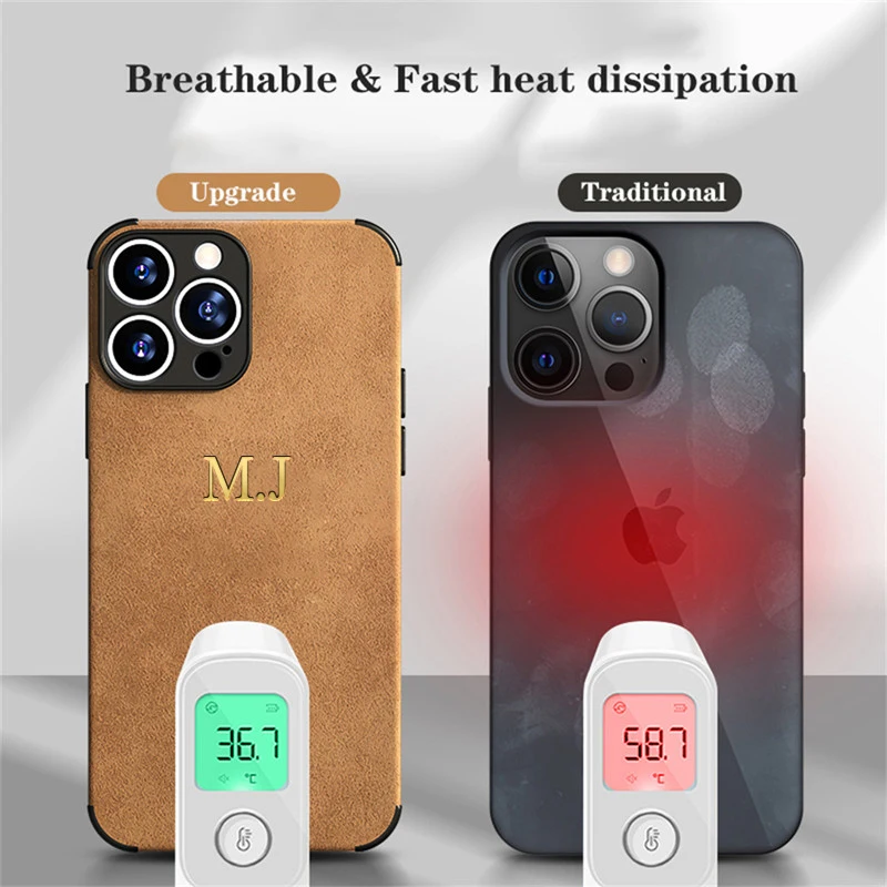 Luxury Soft Lambskin Leather Case For iPhone 16 15 14 13 12 11 Pro Max Personalised Customized Initial Letter Shockproof Cover