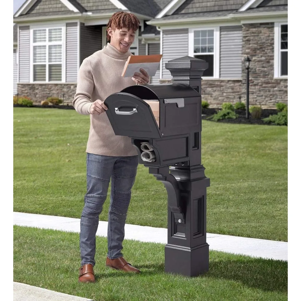 بريد أثرتون، صندوق بريد غير متضمن، مقاوم للطقس، عمود صندوق بريد كبير خارجي، مصنوع من بلاستيك متين، سهل الاستخدام