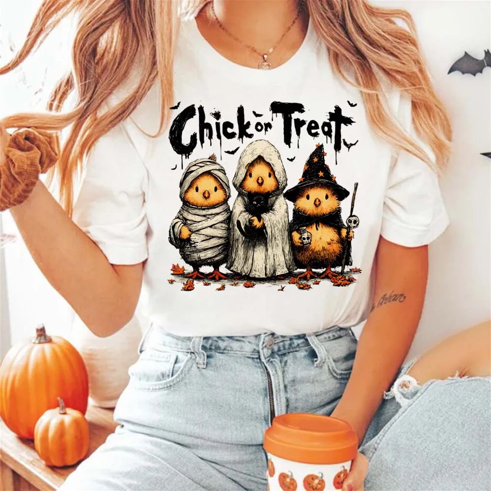 

Футболка Chick Or Treat на Хэллоуин, жуткая одежда, милая женская футболка с рисунком для вечеринки в честь Хэллоуина, модная уличная универсальная футболка