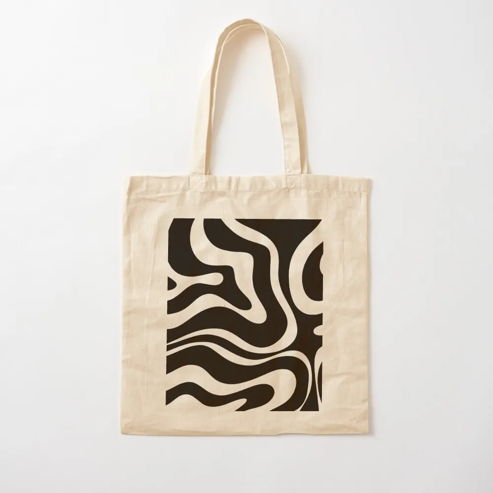 

Modern Liquid Swirl Abstract Pattern Square in Black and Almond Cream Tote Bag Custom bag shopping bag Canvas Tote