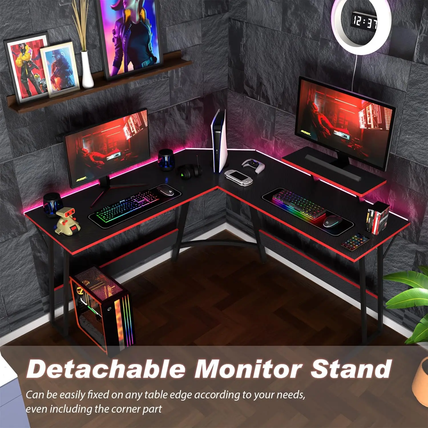 L shaped Desk for Gaming,Home Office Desks with Detachable Monitor Stand, Corner Desk for Small Place,Large