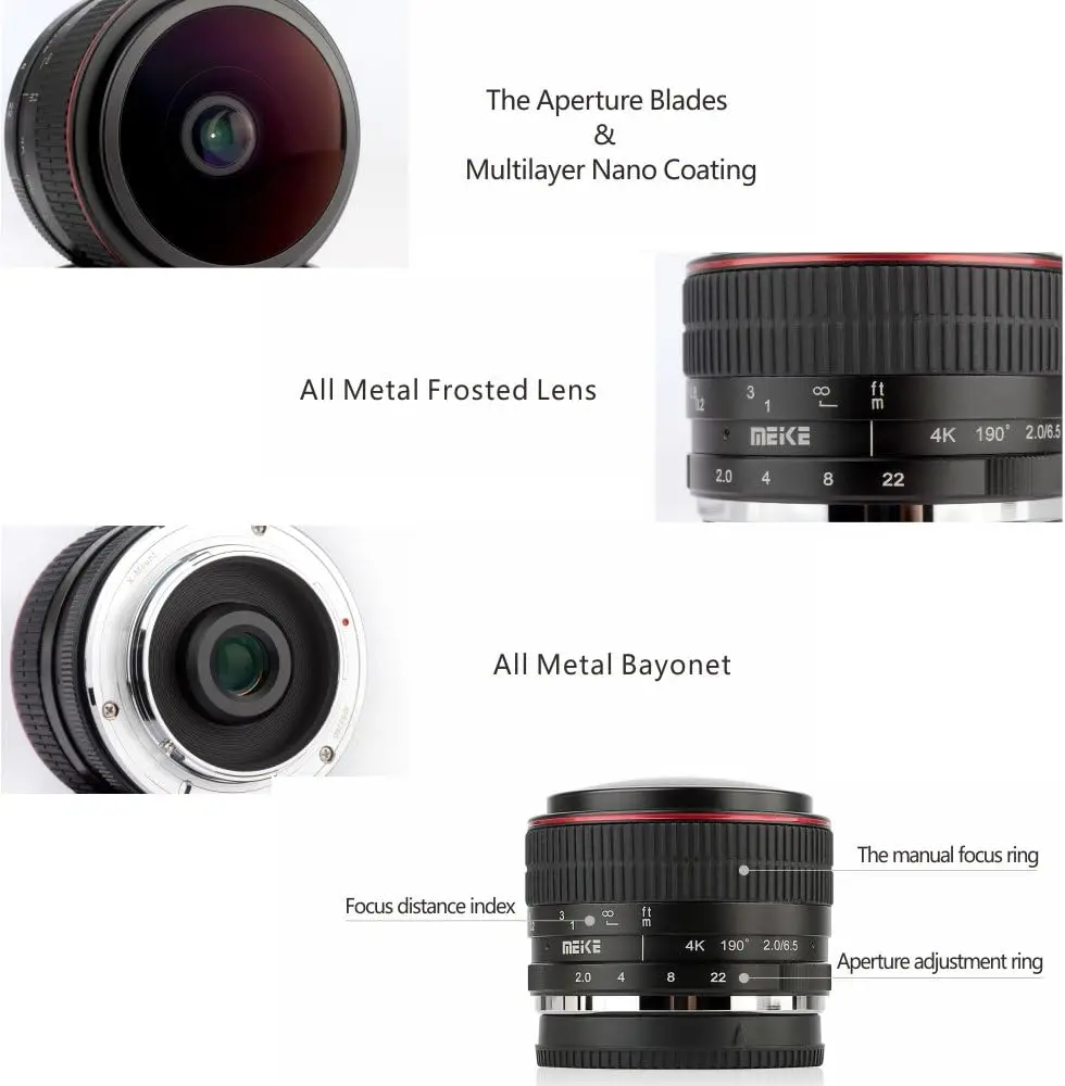 Meike MK-6.5mm F2.0 APS-C Ultra Wide Circular Fisheyes Lens for Sony E/Fujifilm X/Canon EF-M/Panasonic Olympus Lumix M43 Mount