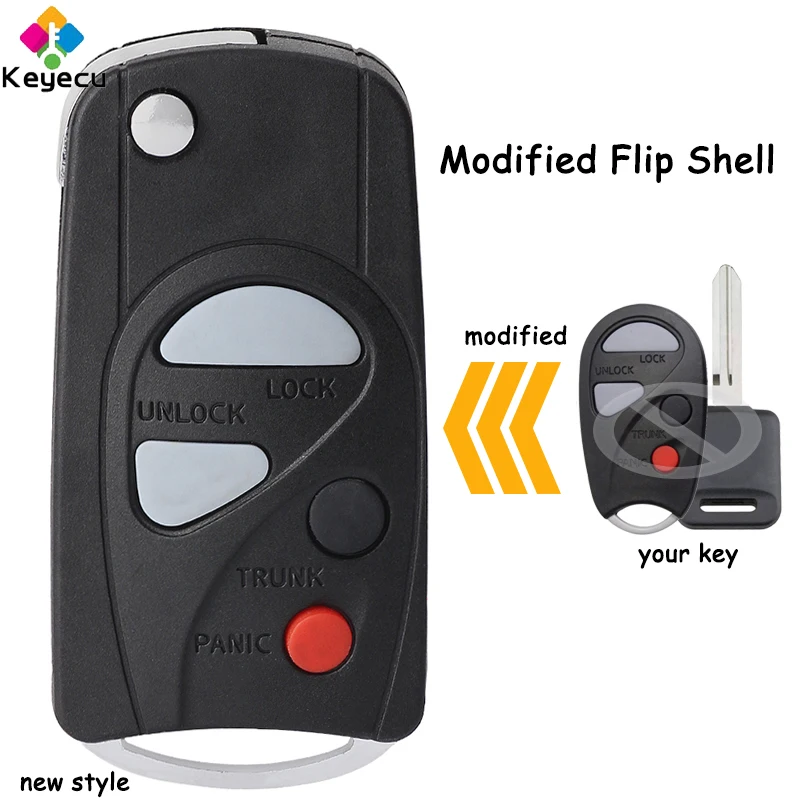 

KEYECU Replacement Modified Flip Remote Car Key Shell Case With 3+1 4 Buttons Fob for Nissan Sentra Maxima Sunny Cefiro A33