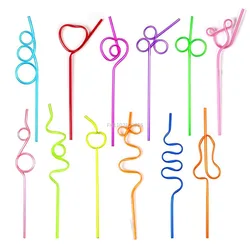 12pcs Crazy Curly Drinking Straws Colorful Unique Flexible Drinking Tube for Kids Birthday Party Bar Decoration Party Supplies