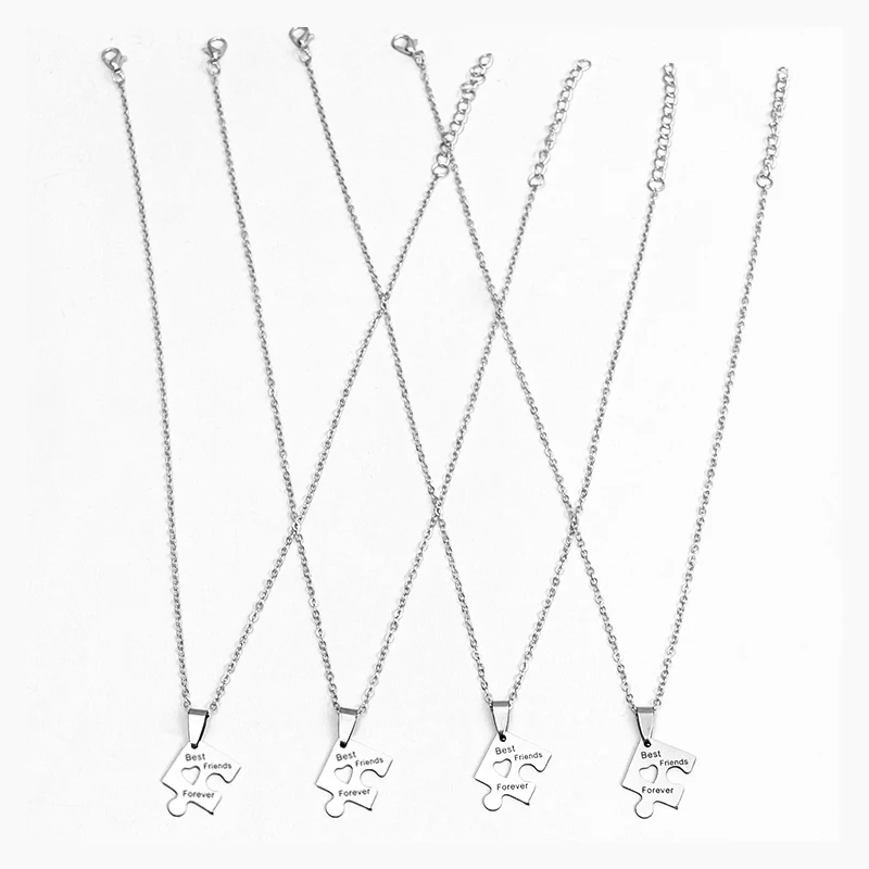 4 Pcs/Set Best Friends Forever Puzzle Pendant Necklace Set Stainless Steel BFF Necklaces Jewelry