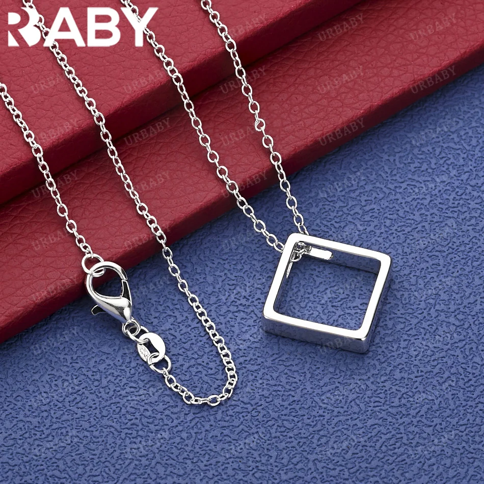 

URBABY 40-75cm 925 Sterling Silver Square Pendant Necklace Charm Trend Birthday Gifts Fashion Party