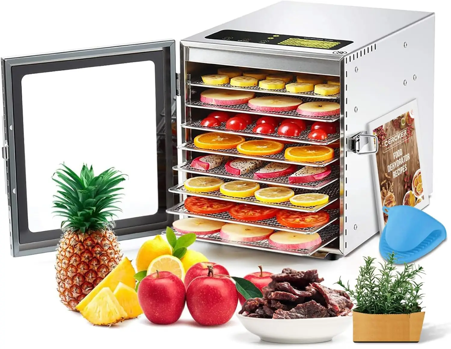 

Food-Dehydrator Machine 8 Stainless Steel Trays, 500W Jerky Dehydrator for Meat, 190ºF Mushroom Dryer, 24H Timer Fruits Dryer