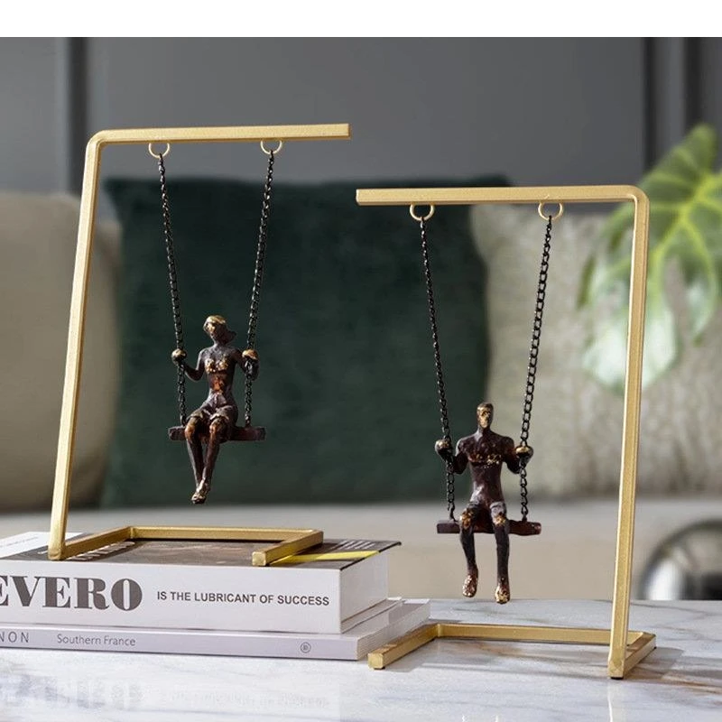 on A Swing Figures Statue Room Aesthetics Ornaments Desk Decoration Abstract Character Resin Sculpture Modern Home Decor