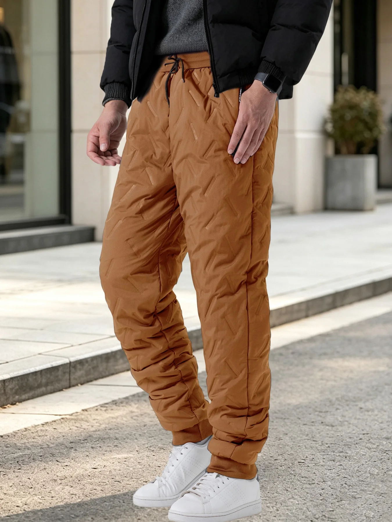 Mens Winter Warm Thermal Trousers Lamb Fleece Lined Windproof Jogger Pants Drawstring Zipper Pockets Casual Bottoms