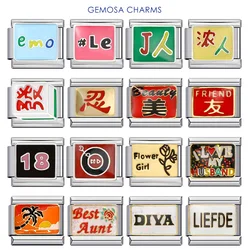 GEMOSA Personality Chinese Words Liefde Diva Simple Italian Charm Link fit 9mm Stainless Steel Bracelet DIY Making Jewelry Beads
